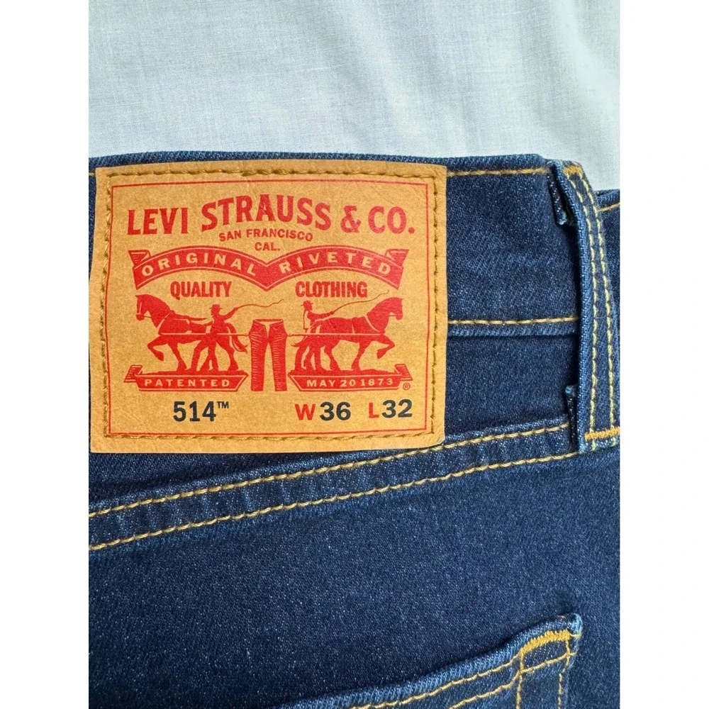 Levis 514 Straight Fit Stretch Mens Jeans Dark Indigo Blue 36x32